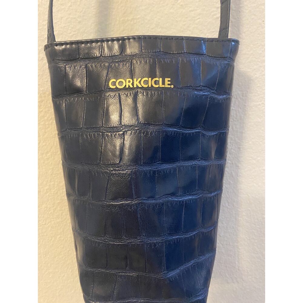 Corkcicle Crossbody Sling Bag Blue Embossed Crocodile Fits 9oz-25oz